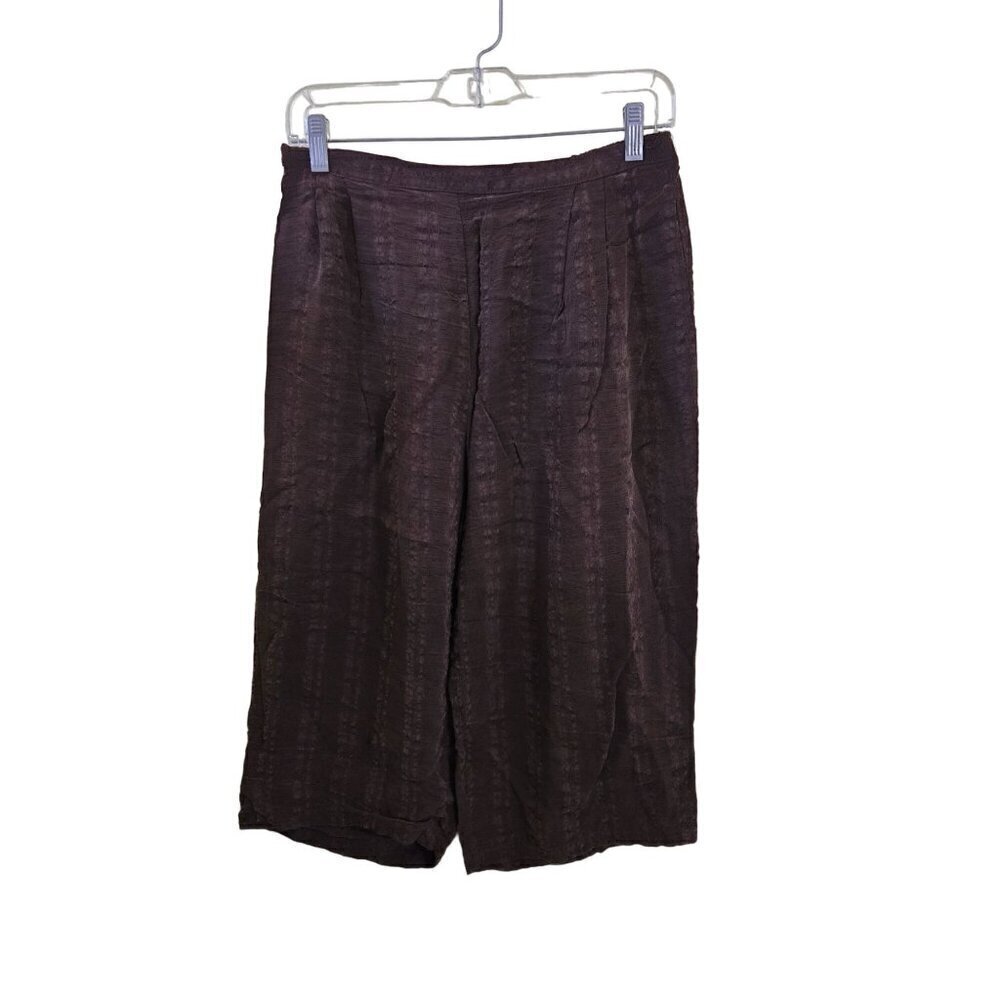 Neil & David Brown Silk Blend Lagonlook Wide Leg Cropped Pull On Pants Size M